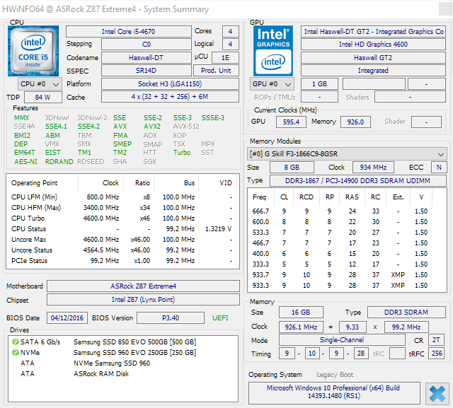 Turbo Mode Configuration ASRock CPU 4600Mhz, RAM 926Mhz, 1.32V